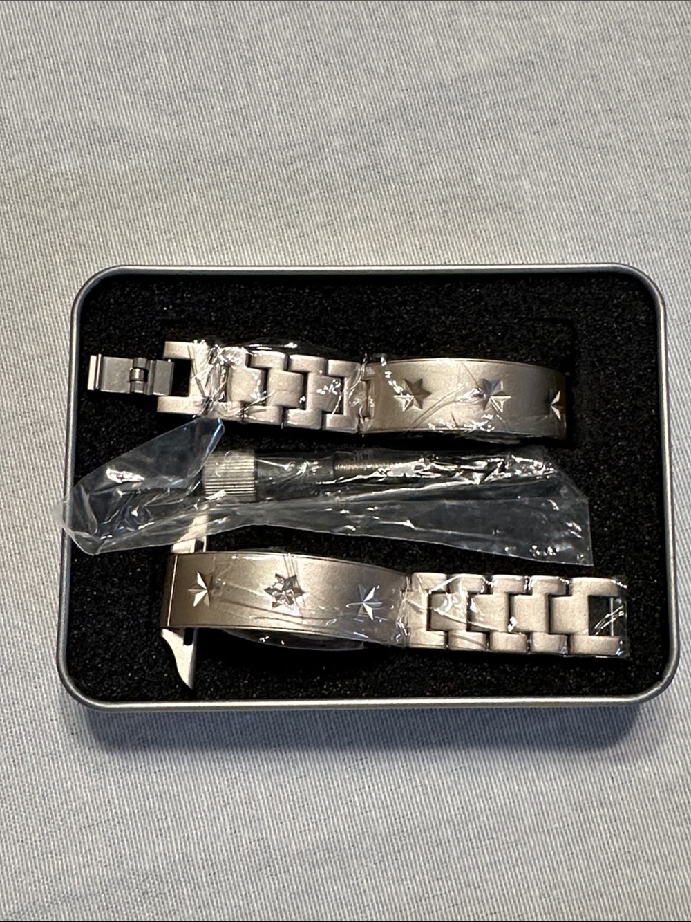Women's Silver Star-Engraved Stainless Steel Watch Bracelet Set